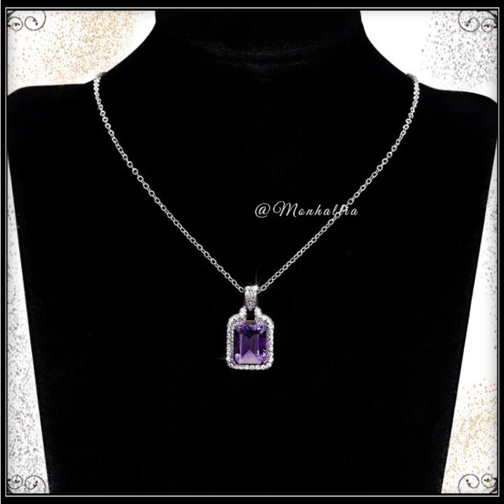Clearance! NEW PURPLE AMETHYST SIMULATED DIAMOND PAVE NECKLACE - Picture 5 of 5